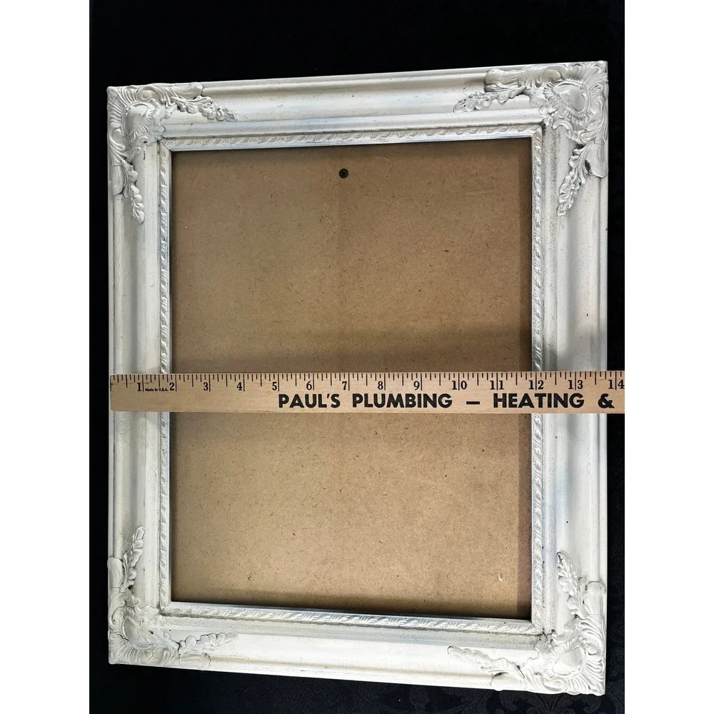 Vtg Picture Frame Ornate White Crackle 14.5x17.5
